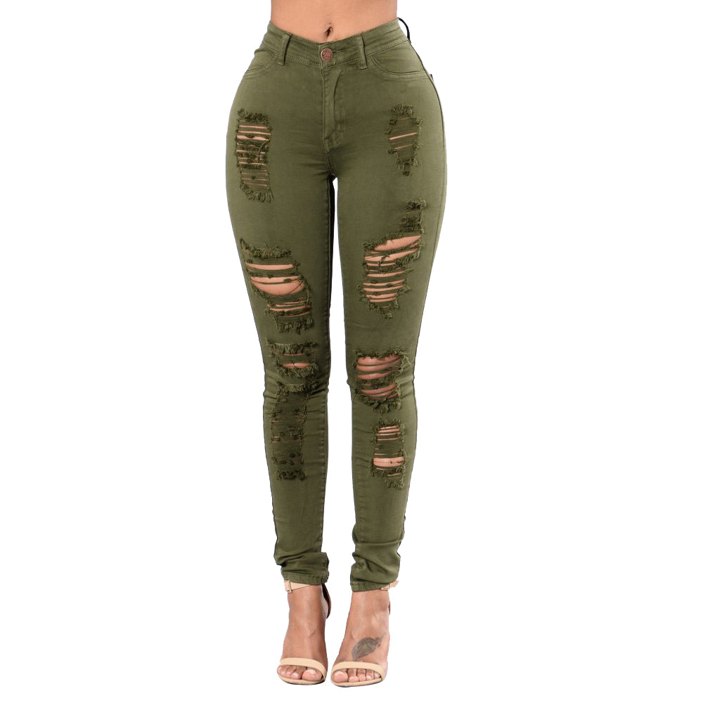 Ripped Jeans Women's Slim Multicolored Trousers