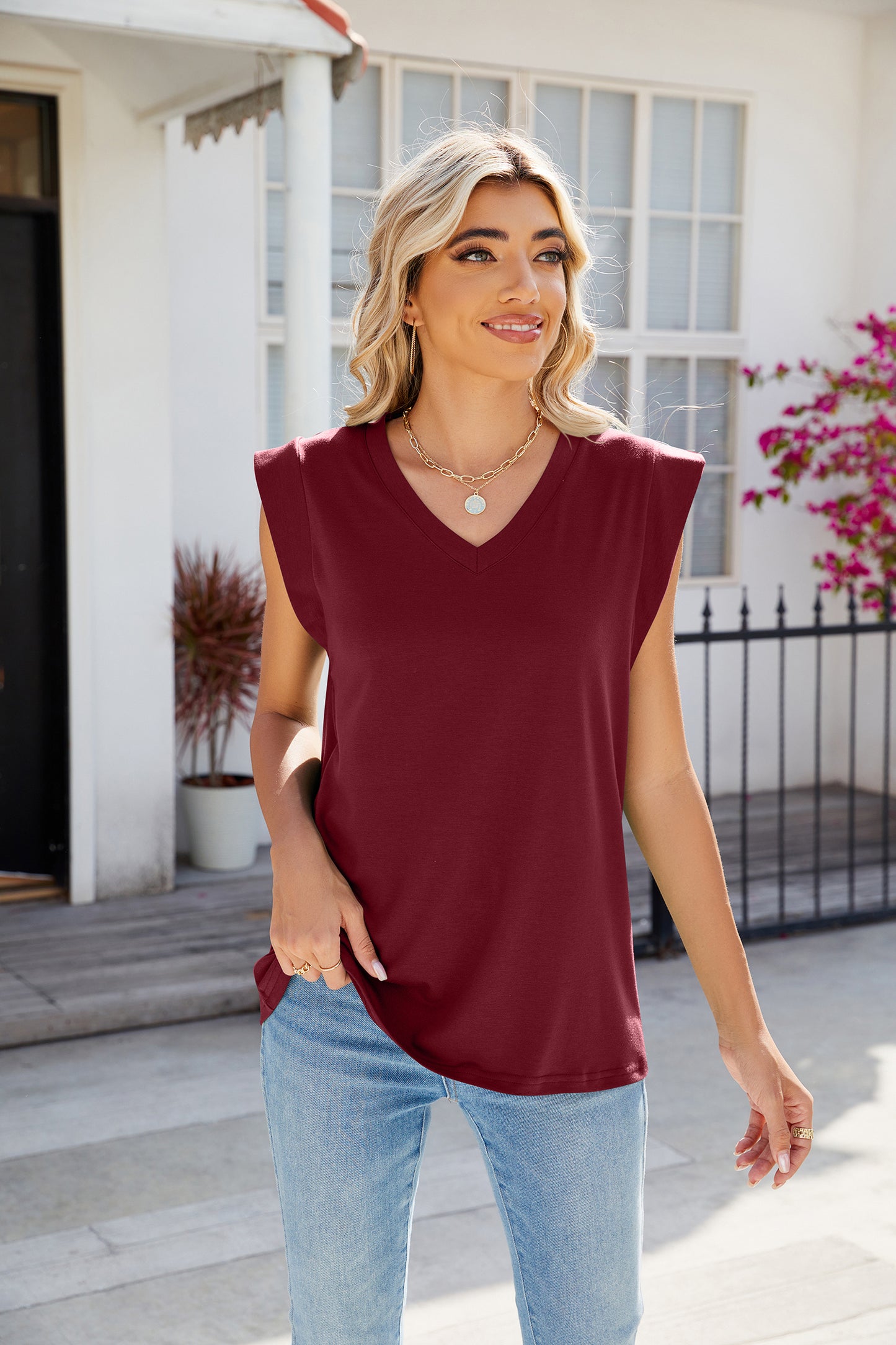  Summer Tops Cap Sleeve V Neck T Shirts