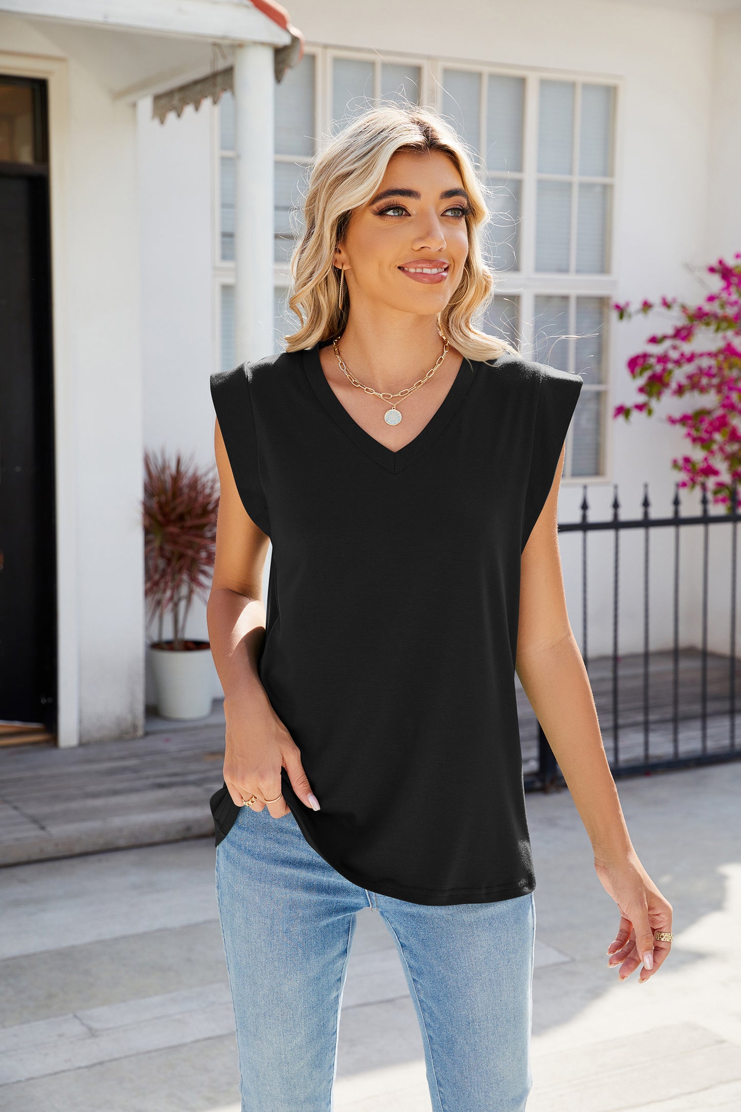  Summer Tops Cap Sleeve V Neck T Shirts