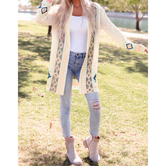 Apricot  Aztec Print Open Front Cardigan