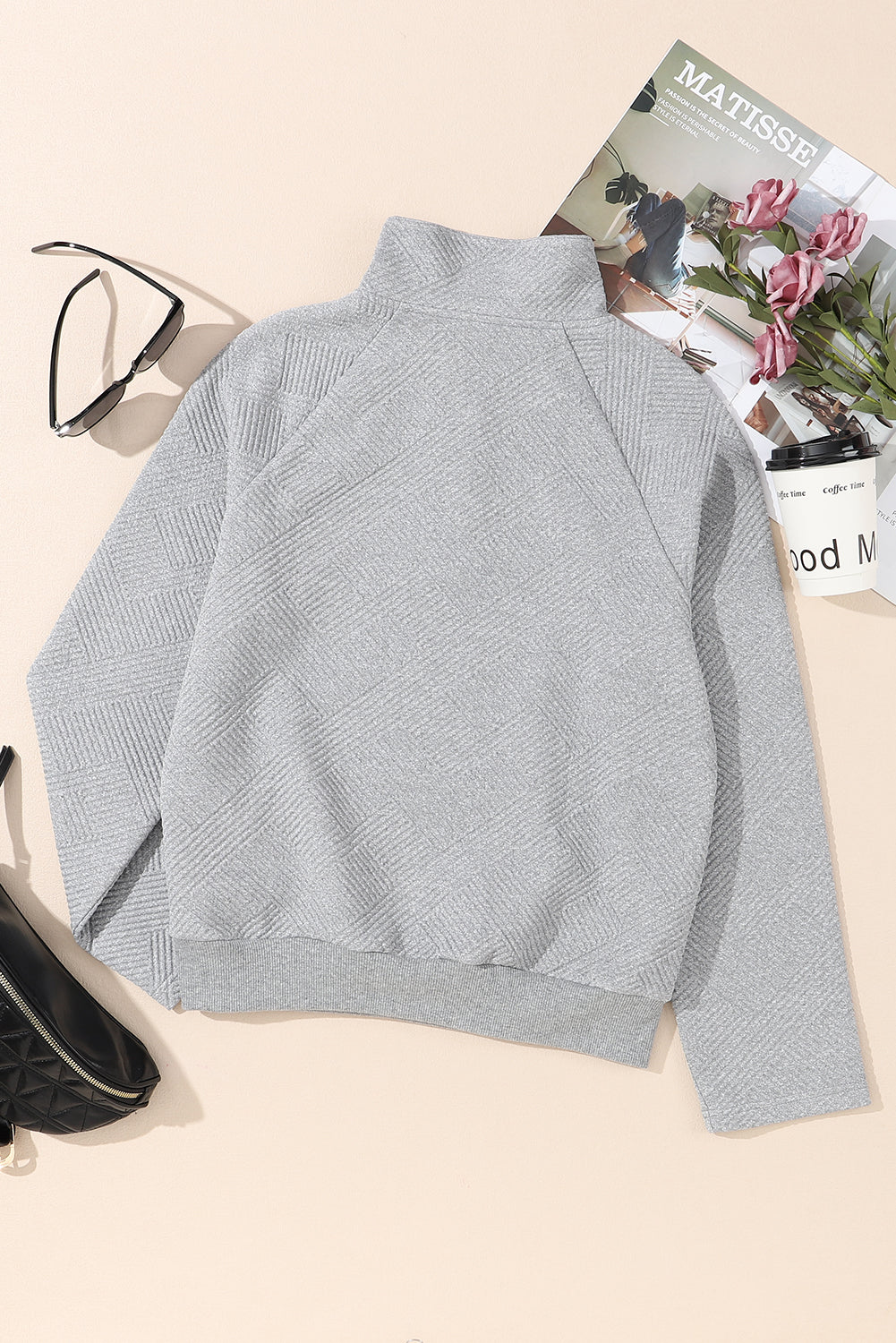 Solid Color Textured Knit Buttoned Kangaroo Pocket Sweatshirt