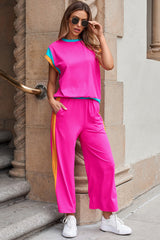 Multicolor Color Block Detail Casual Two-piece Set