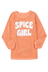 Apricot Ribbed Corded Oversized Sweatshirt