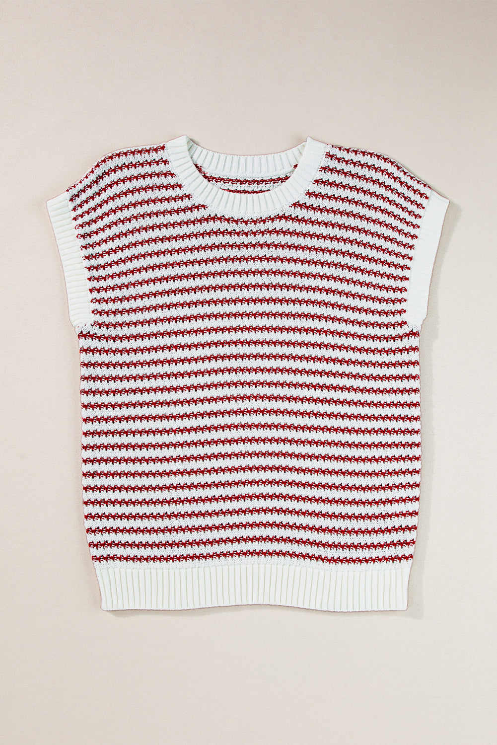 Stripe Ribbed Trim Loose Fit Knitted Sweater Vest