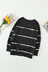 Black Striped Abstract Long Sleeve Casual Sweatshirt