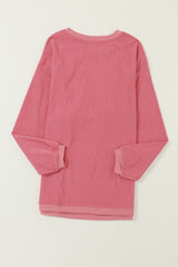 Strawberry Pink Ribbed Corded Oversized Sweatshirt