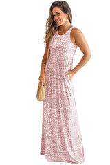 Leopard Print Pocketed Sleeveless Maxi Dress