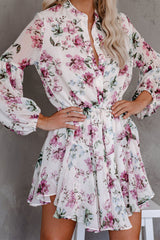 Vintage Floral Print Drawstring Flowy Dress