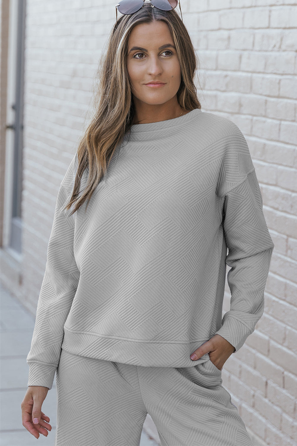 Gray Ultra Loose Textured 2pcs Slouchy Outfit