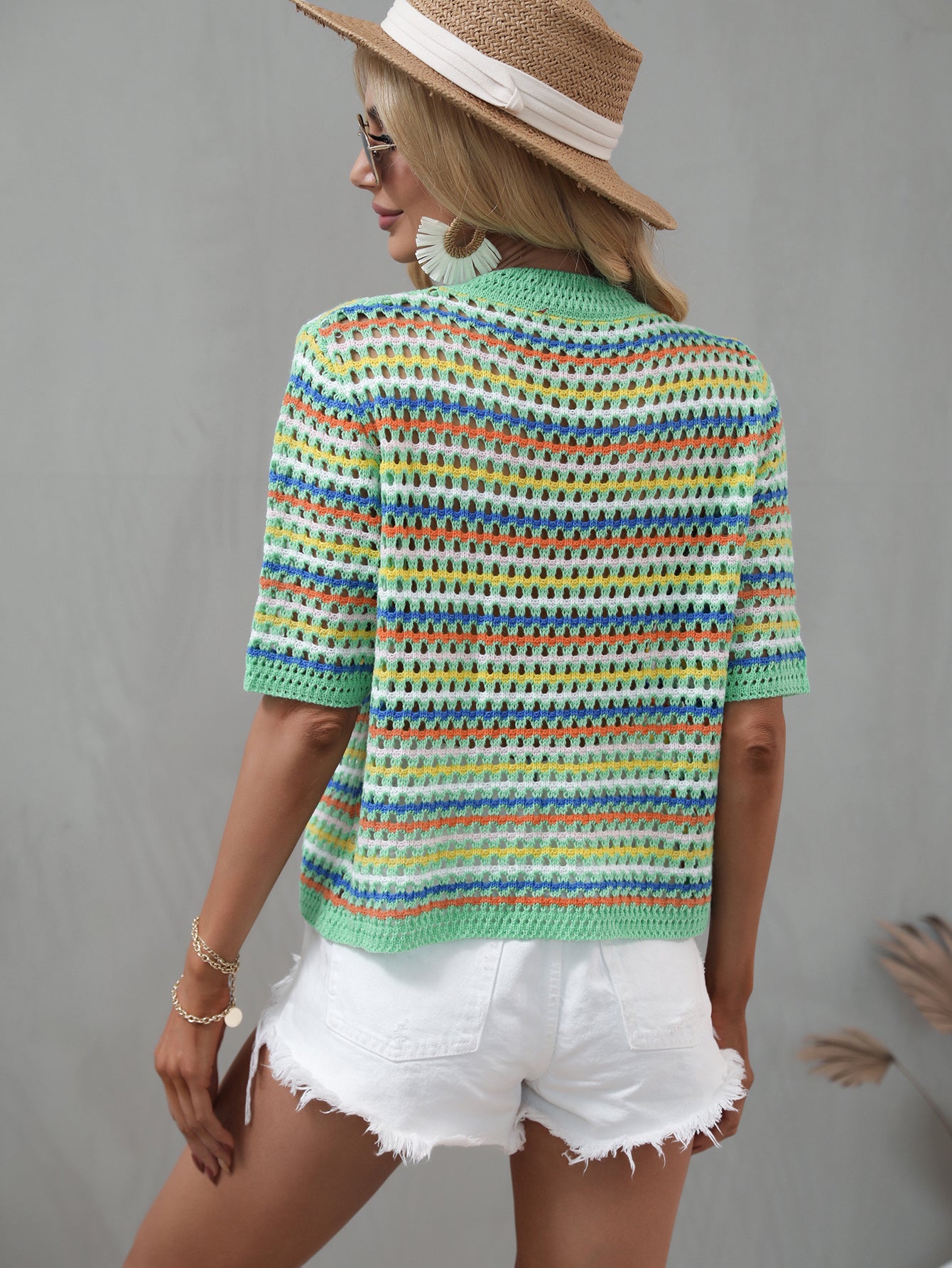 Panelled Cut-out Knit with Loose Crew-neck Stripes