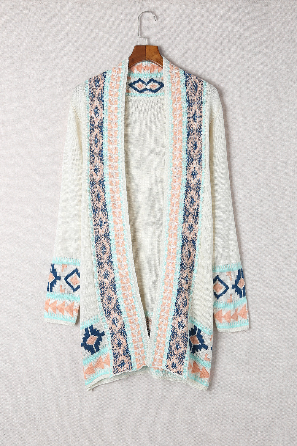 Apricot  Aztec Print Open Front Cardigan