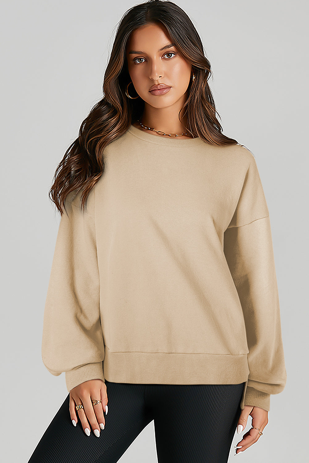 Solid O Neck High Low Hem Pullover Sweatshirt