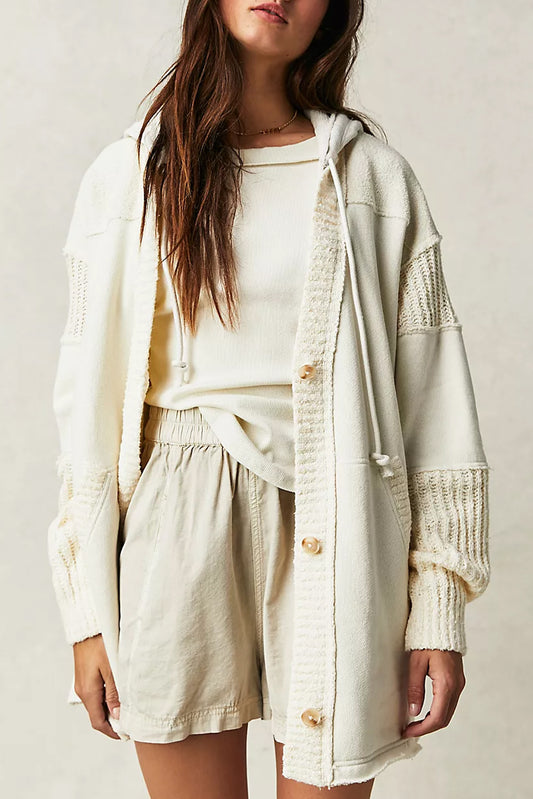 Contrast Knit Patchwork Hooded Functional Coat