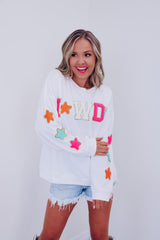 White Glitter Howdy Patch Graphic Casual Sweatshirt