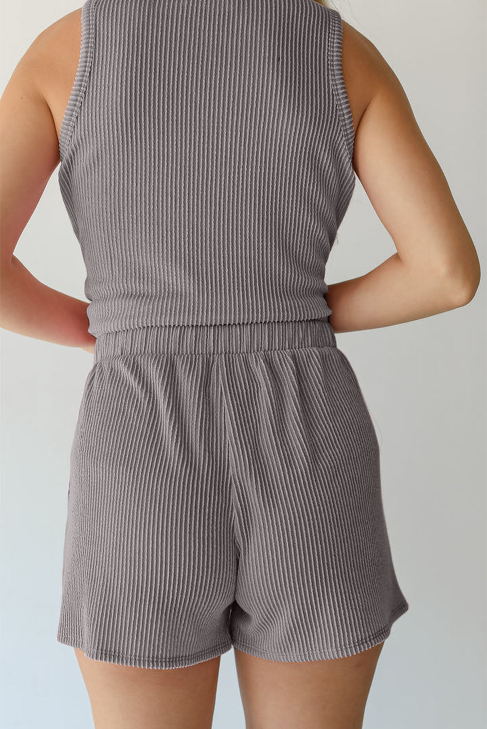 Corded Sleeveless Top and Pocketed Shorts Set