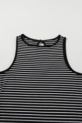 Striped Print Ribbed Knit Sleeveless Top