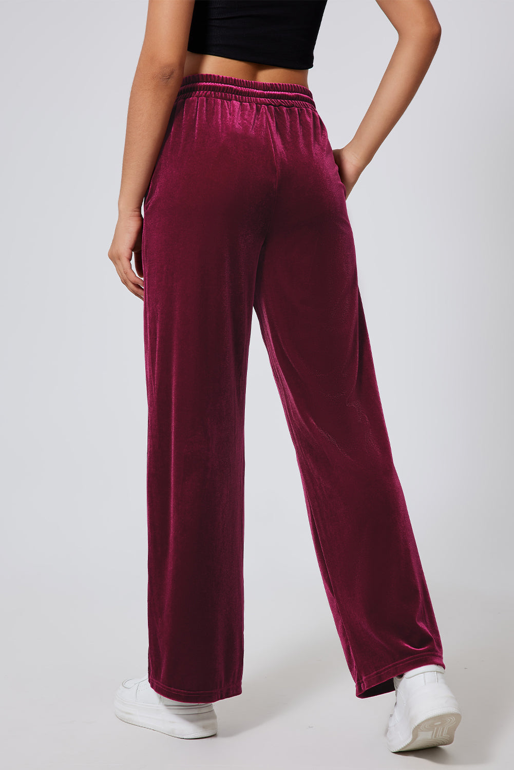 Solid Drawstring Waist Wide Leg Pants