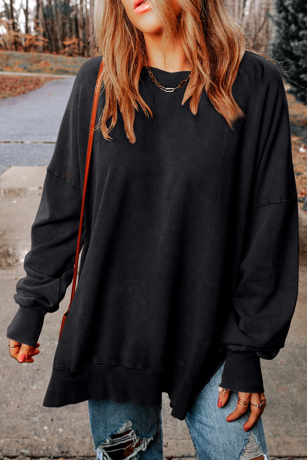 Customizable Drop Shoulder Ribbed Trim Oversized Sweatshirt