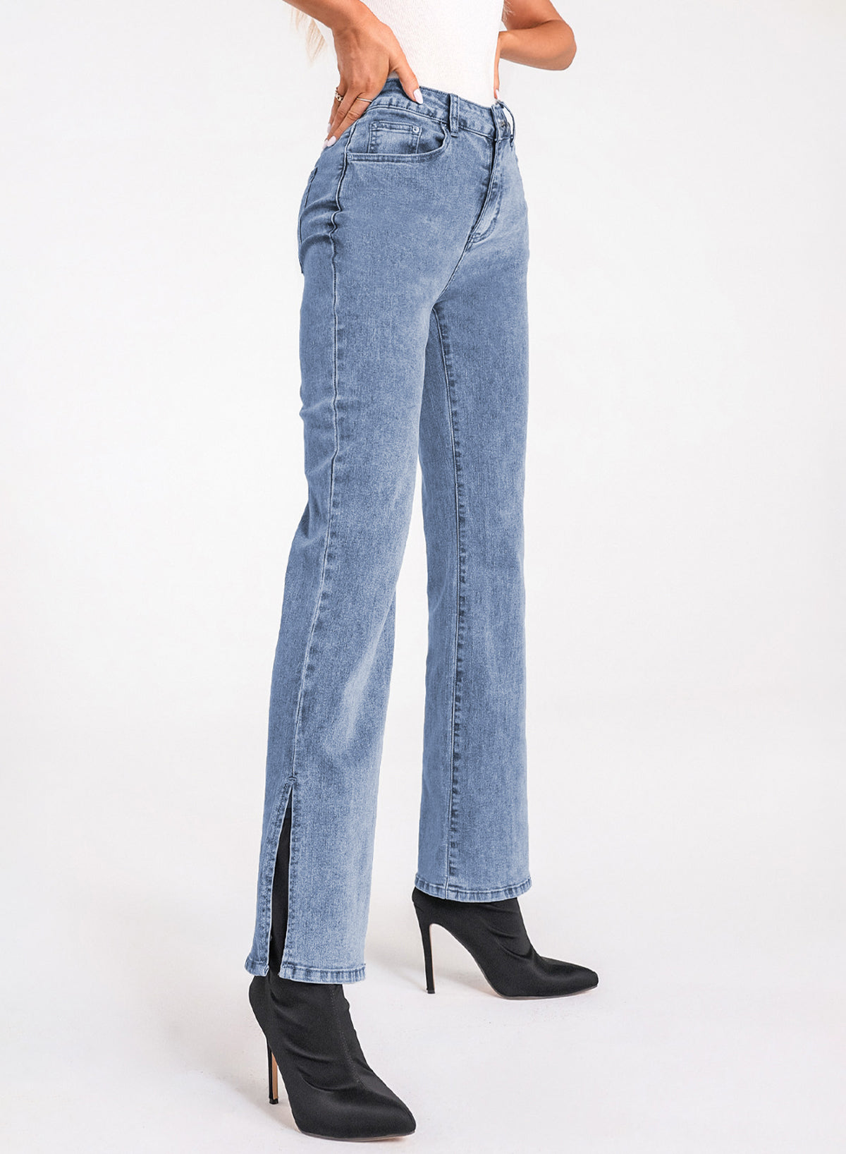 Women's High Rise Slit Anklet Flare Jeans