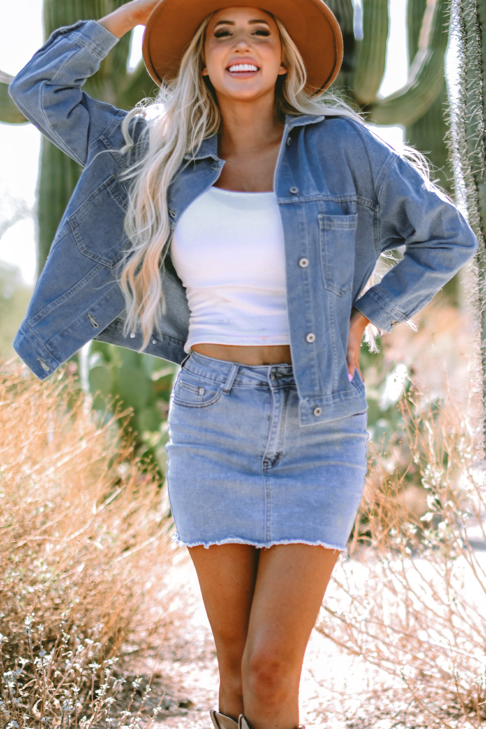 Washed Oversize Pocketed Denim Jacket