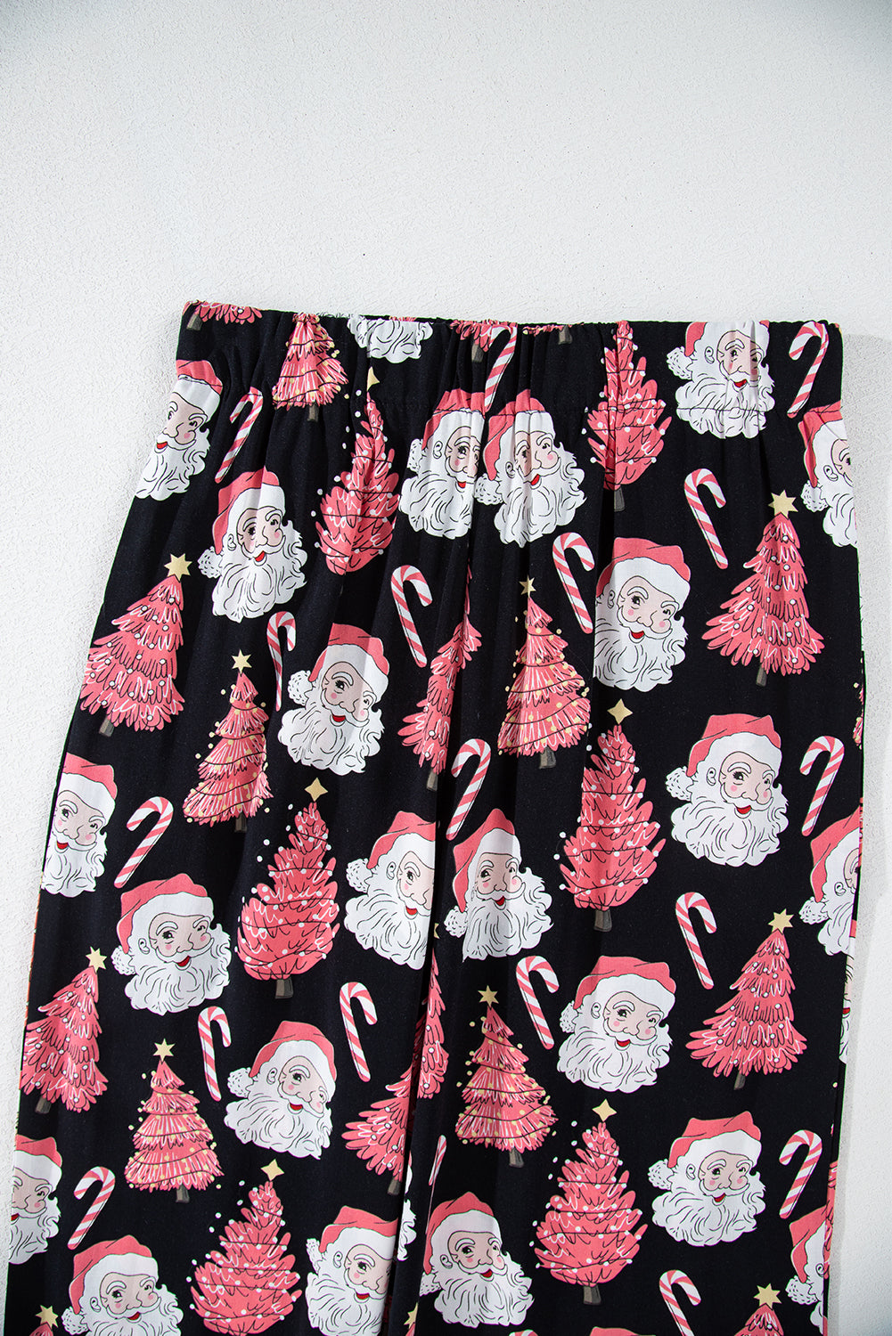 Black Christmas Santa Printed Two Piece Pajamas Set