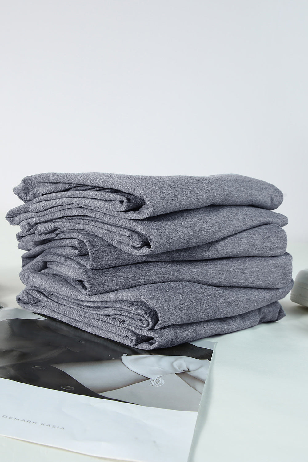 Gray Solid Color Crew Neck Tee