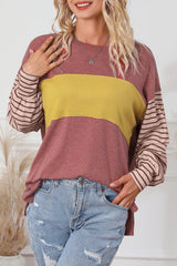 Red Colorblock Striped Bishop Sleeve Top