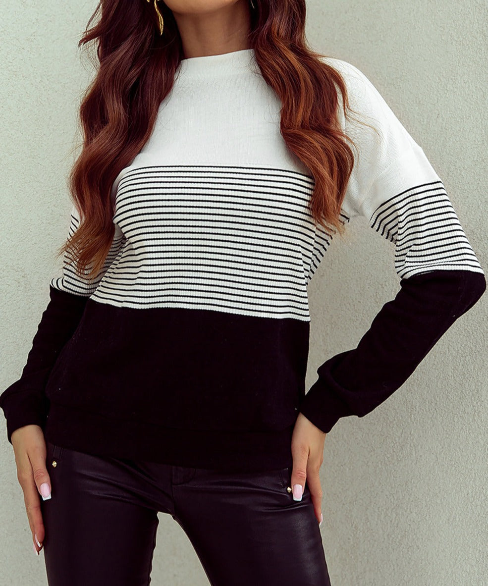 Black Striped Contrast Colorblock Knit Top