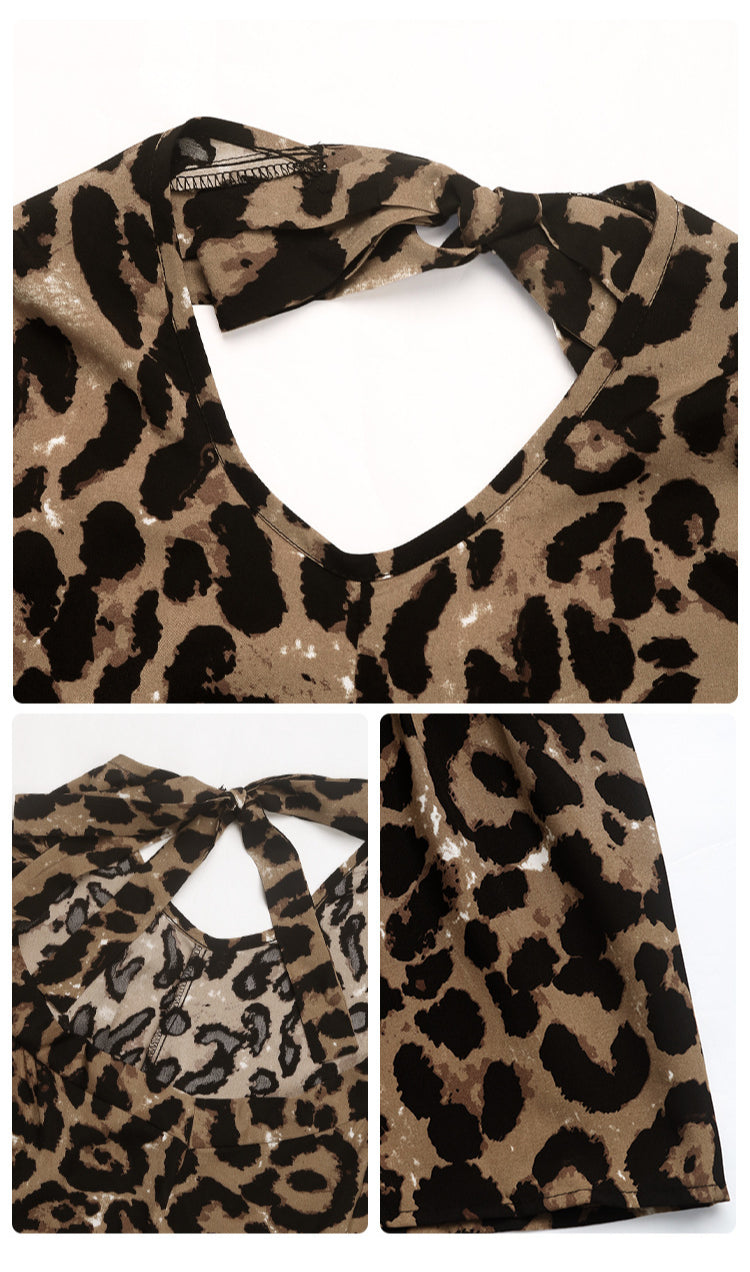 A-Swing Leopard Skirt One Shoulder Tie Dresses