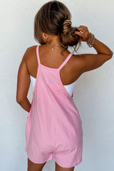 Sleeveless Pocketed V Neck Jersey Romper