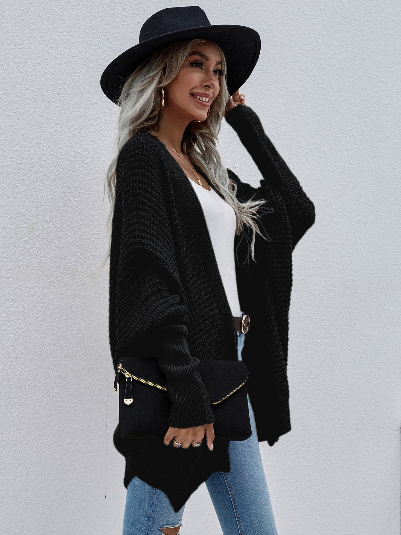 Open Front Cardigan Long Sleeve Chunky Knit Sweater