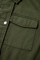 Moss Green Snap Button Zipper Tight Waist Collared Jacket