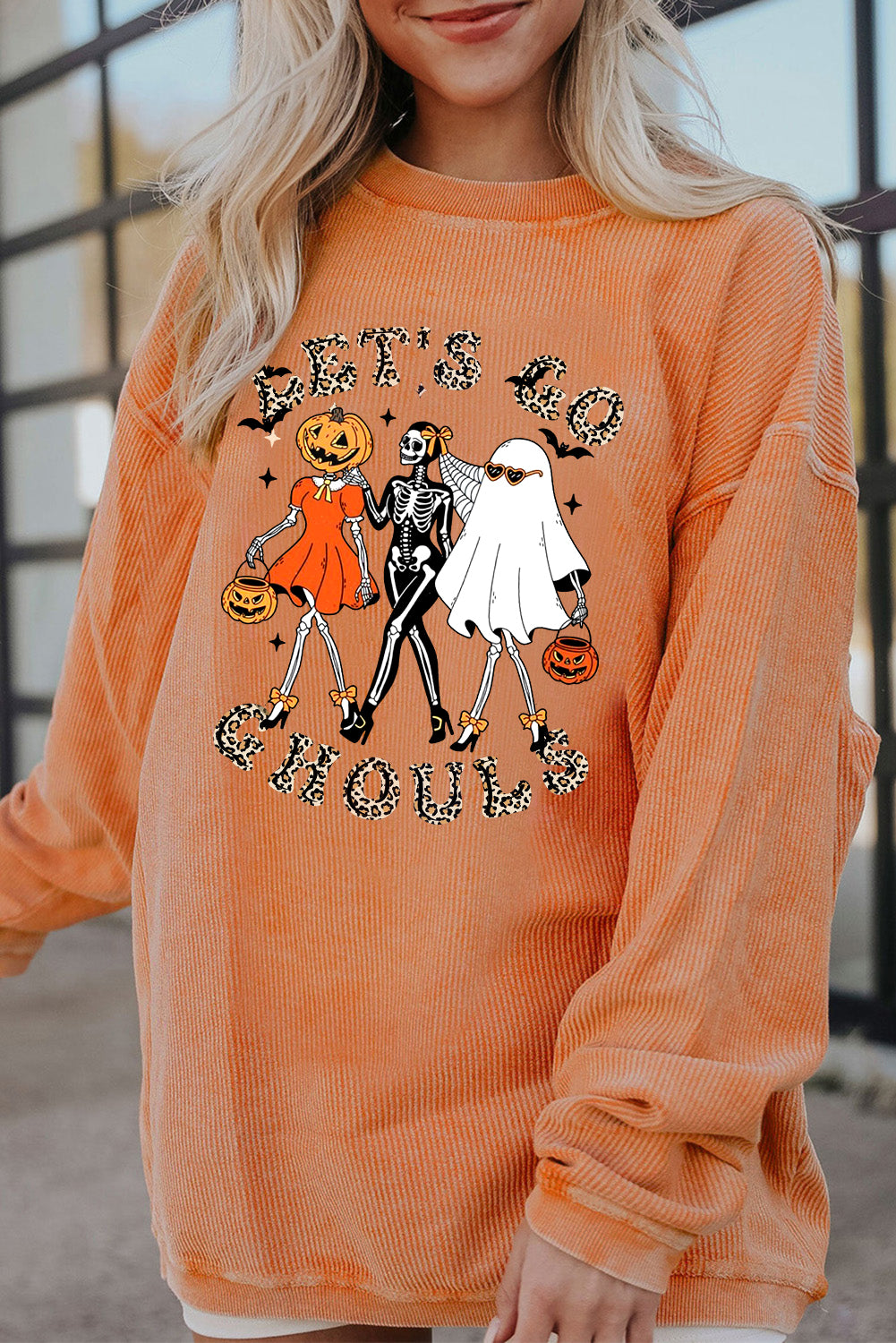 Halloween Spooky Crew Neck Pumpkin Skull Pullover Sweatshirt