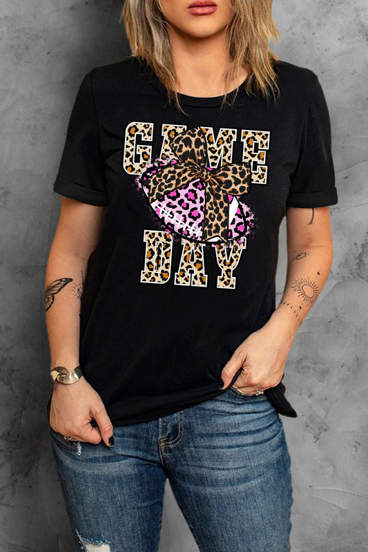 Halloween Pumpkin Leopard Print Crew Neck T-Shirt