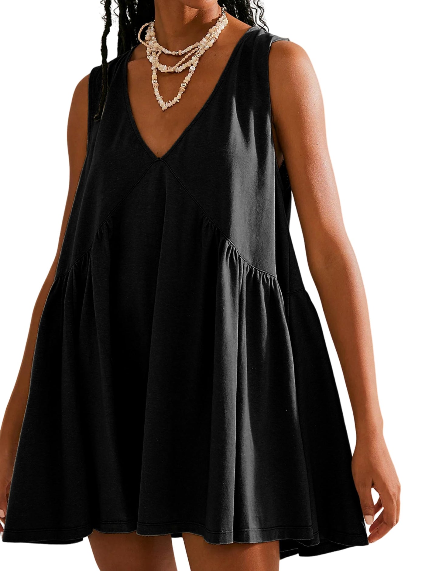 Summer Casual V Neck Sleeveless Solid Color Mini Dress