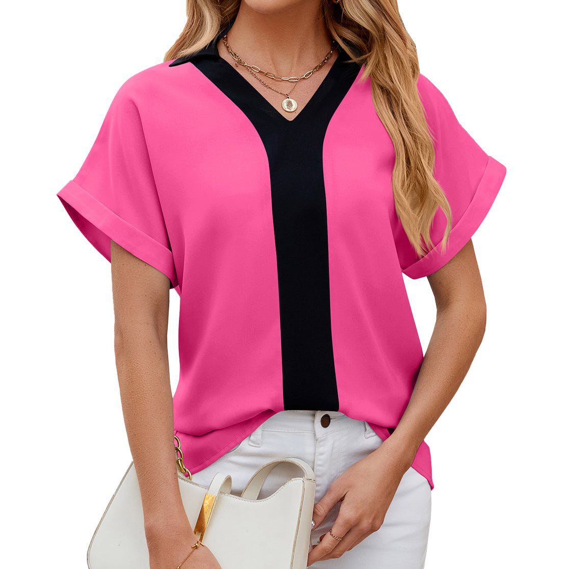 Coloured Lapel Chiffon Shirt