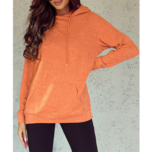 Orange Mineral Wash Kangaroo Pocket Drawstring Pullover Hoodie