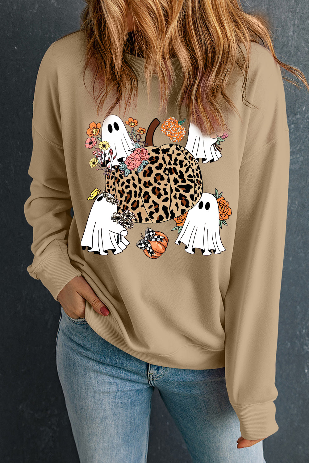 Halloween Ghost Classic Crew Neck Pumpkin Pullover Sweatshirt