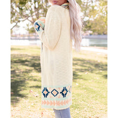 Apricot  Aztec Print Open Front Cardigan