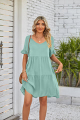 Summer Casual V-neck Babydoll Three-layer Pleated Dress