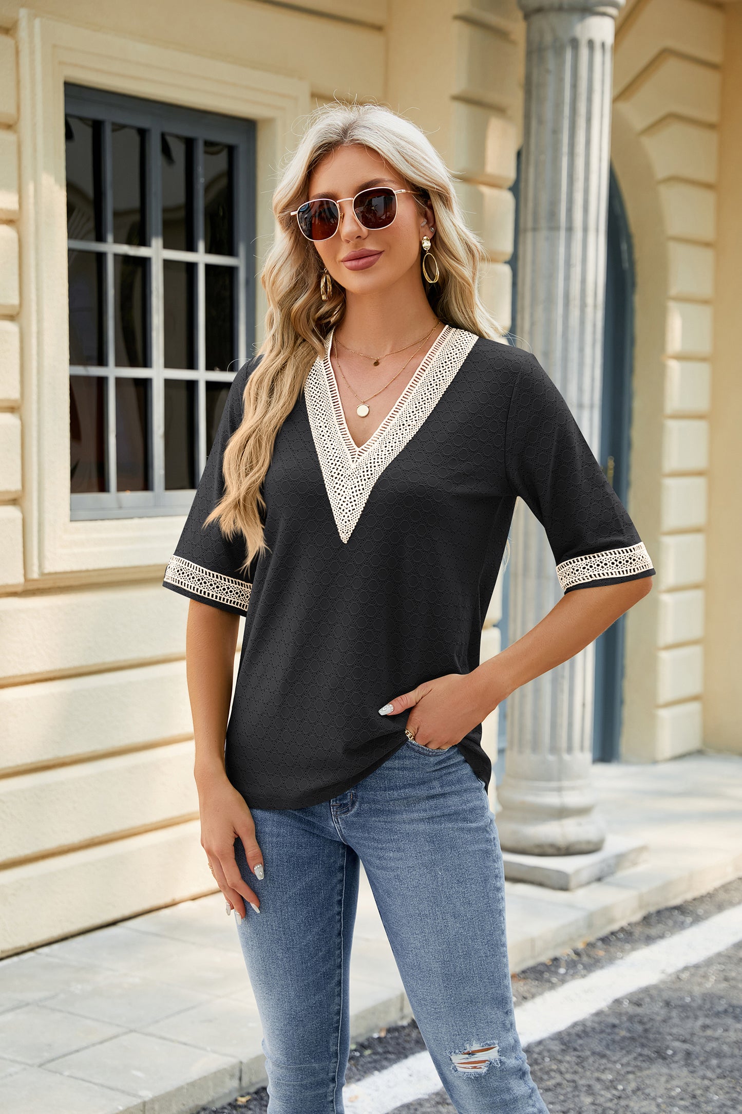 Patchwork Loose T Shirt Top Long Sleeve 