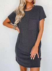 Summer Casual T-shirt Short-sleeved Dress (With Pockets)