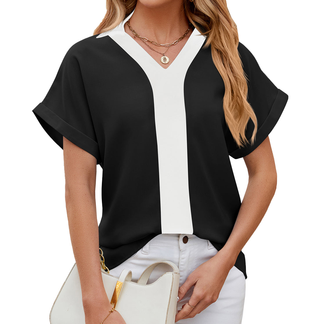 Coloured Lapel Chiffon Shirt