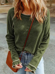 Brown Textured Round Neck Long Sleeve Top