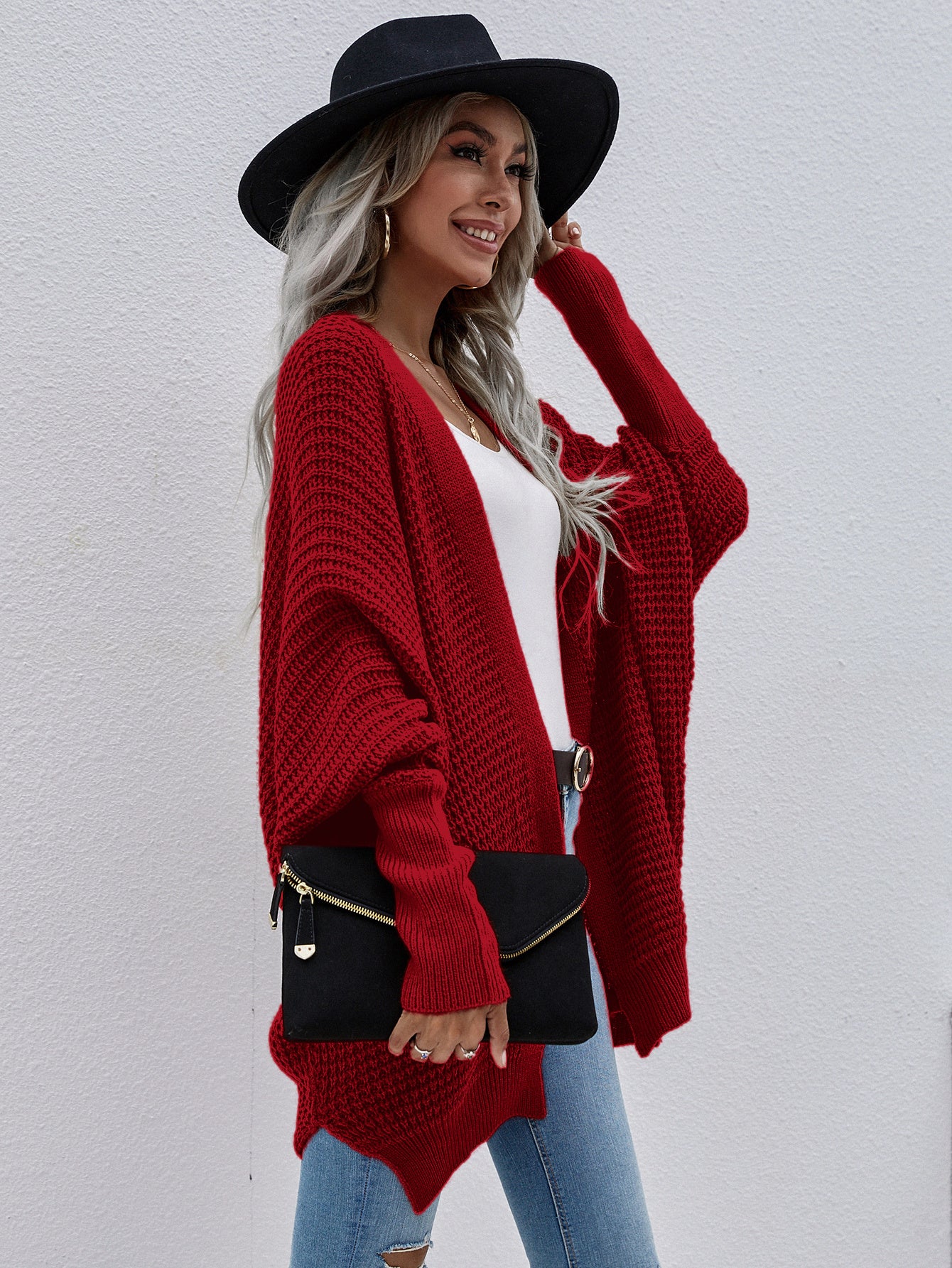 Open Front Cardigan Long Sleeve Chunky Knit Sweater