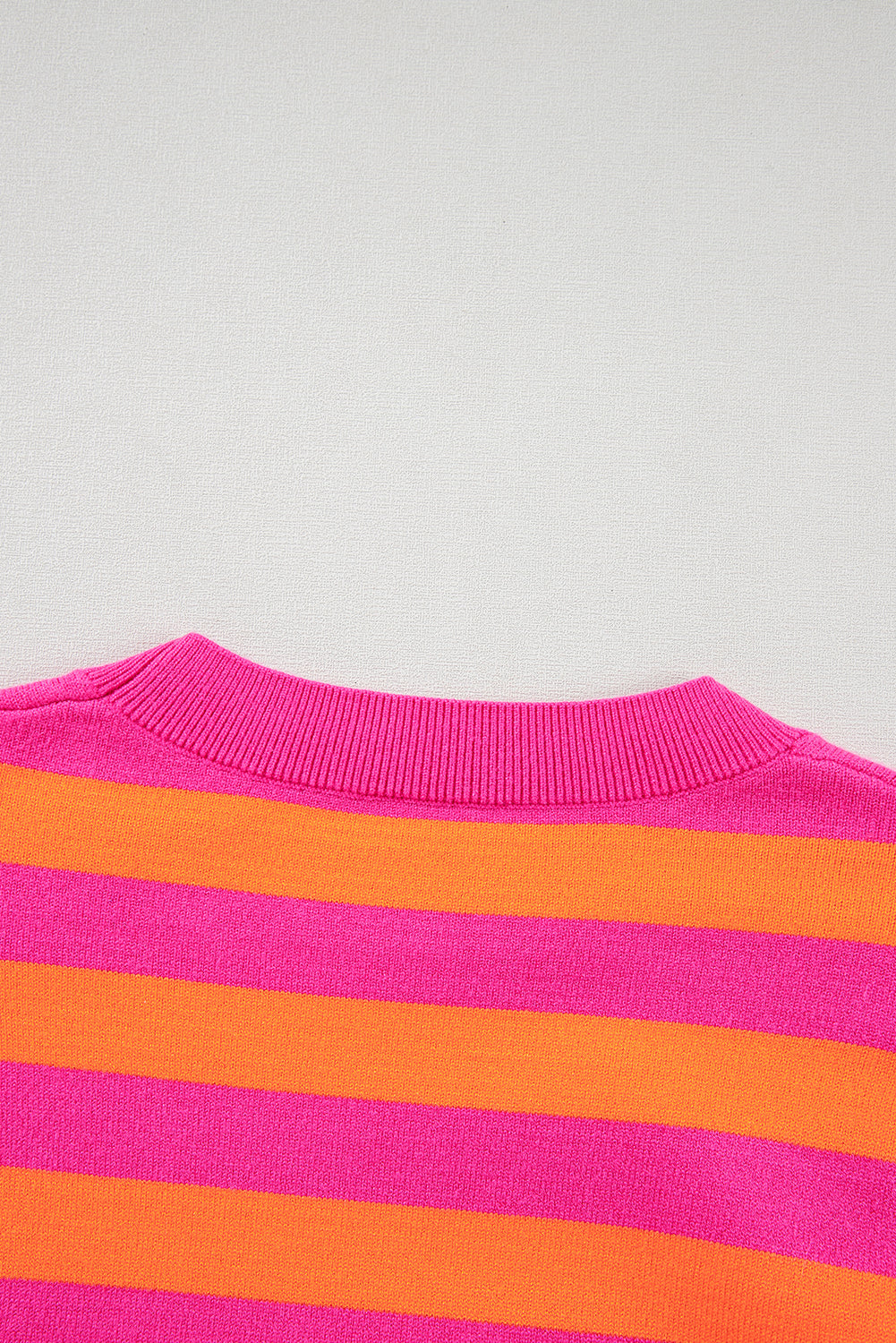 Rose Stripe Shoulder Pad Round Neck Sweater