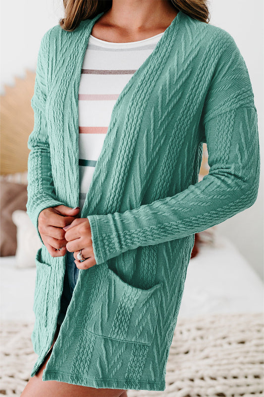 Canton Solid Textured Open Front Cardigan with Pocket