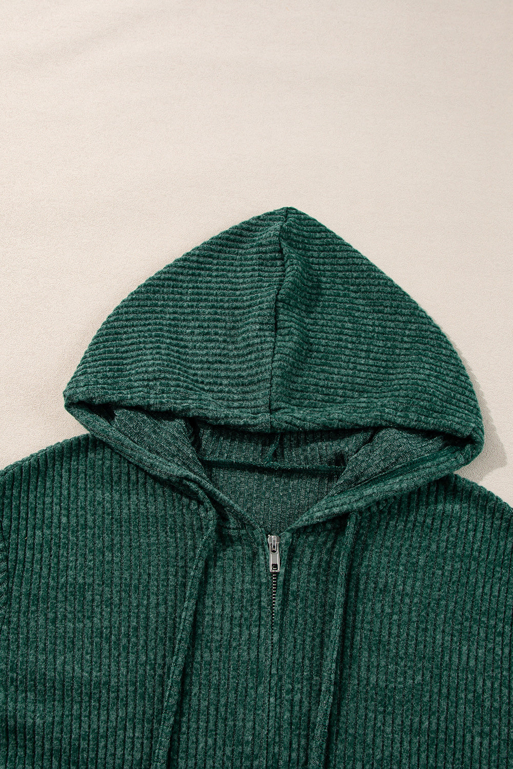 Dahlia Ribbed Zip Up Front Drawstring Hoodie