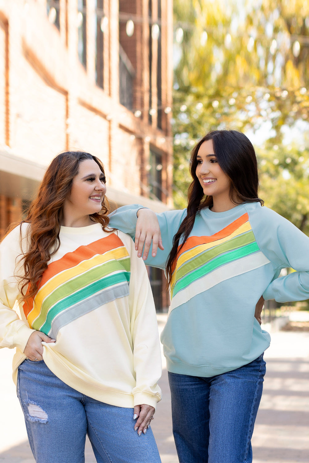 Rainbow Colorblock Striped Pullover Sweatshirt