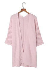 Pink Ribbed Open Front Knit Cardigan